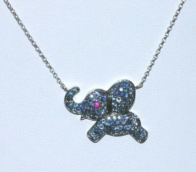 COLLAR ANIMAL BEBÉ NIÑO DIAMANTE ZAFIRO AZUL COLGANTE ELEFANTE 14K Foto 1 de 4