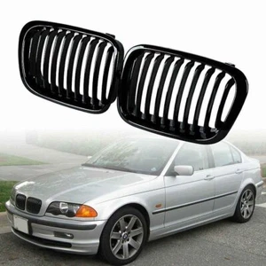 For BMW E46 1998-2001 Sedan 325i 328i 330i Front Kidney Grill Grille Gloss Black - Picture 1 of 6