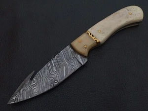 8.5" CUSTOM HAND MADE DAMASCUS STEEL SKINNER KNIFE BONE HANDLE W/SHEATH 5515 - Picture 1 of 8