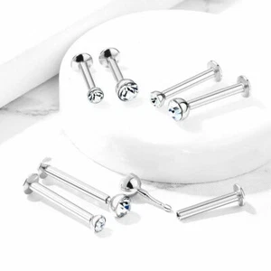 16G 1/4" 5/16" CZ THREADLESS SNAP PUSH in PIN STEEL LABRET Tragus RING STUD M099 - Picture 1 of 4