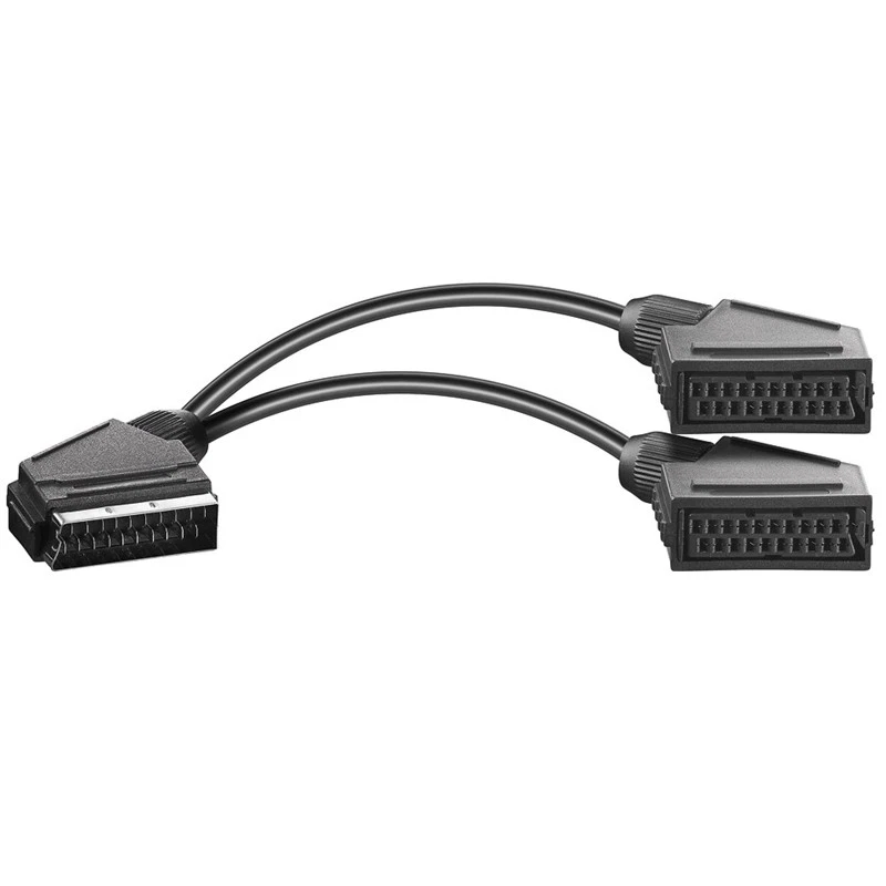 20cm Y Scart Kabel Adapter Verteiler 1 Stecker auf 2 Buchse Kupplung weiblich - Bild 1 von 1
