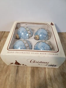 Vintage Weihnachten von Krebs große 2,75 hellblaue Glaskugel Ornamente 4er Set - Bild 1 von 3