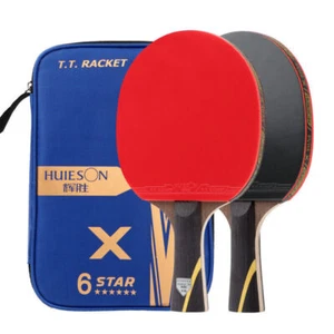 2Pcs 6 Star Wenge Wood Carbon Fiber Table Tennis Racket Set Ping Pong Paddle Bat - Picture 1 of 12