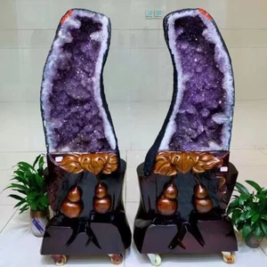 716.3LB Top A pair Natural Amethyst Crystal Church Cathedral Geode Mineral - Picture 1 of 6