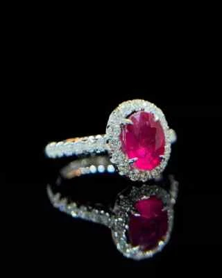 2.20 Carat Oval Cut Elegant Natural Ruby & Diamond Ring 14K solid White Gold - Image 1 of 4