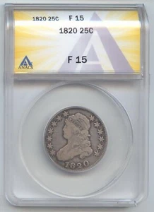 1820 Capped Bust Quarter, ANACS F-15, Large 0 - Picture 1 of 2