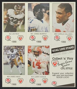 1988 - VACHON - 5 CFL CARDS UNCUT PANEL - REID, MURPHY, HALLMAN, WEST, HOGUE - Picture 1 of 2