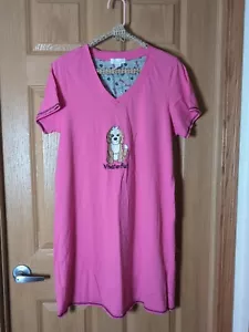 Rene Rofe Women's L - 1X Whatevfur Dog Nightgown Sleep Shirt Pink - Picture 1 of 6