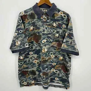 Tommy Bahama Polo Shirt Men's Size M Multicolor All Over Print Floral Pocket Vtg - Picture 1 of 12