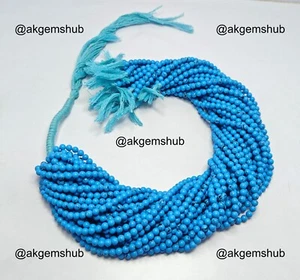 Round Smooth 4 mm Beads Blue Synthetic Turquoise Gemstone Strands Jewelry 14" - Picture 1 of 11
