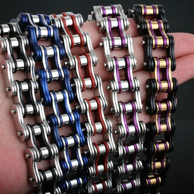 Pulseira masculina de aço inoxidável polido corrente de bicicleta motocicleta - Imagem 1 de 4