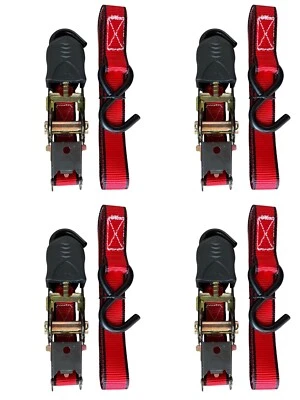 4 PK Ratchet Tie Down Straps 1in x 10ft 1200LBS Break Strength 400LBS Work Limit - Image 1 of 4