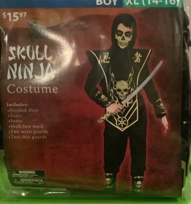 Size XL 14-16 New Skull Ninja Costume Halloween Youth Kids Black Boys Large - Image 1 of 2