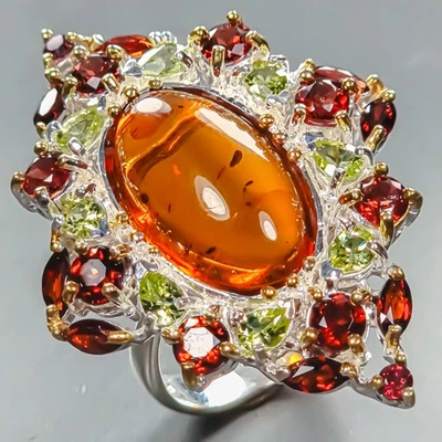 Jewellery Natural Amber Ring 925 Sterling Silver Size 8 /R441493 - Image 1 of 4