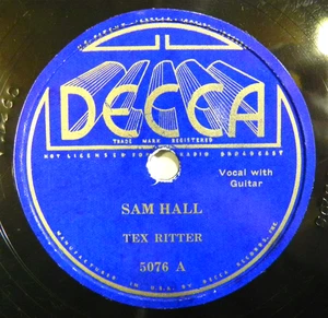 Tex Ritter – Sam Hall /Lady Killin' Cowboy 1935 Decca 5076 78RPM Pre-War Country - Foto 1 di 4