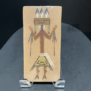 Piastrella Navajo Sand Art di Foster piume curative stringhe 6x3 pollici nota sul retro - Foto 1 di 7