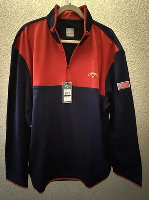 Chaquetón de golf Callaway para hombre 1/4 cremallera con bandera americana rojo y azul 2XL Foto 1 de 4