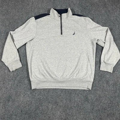 Sudadera Pullover Nautica Para Hombre 1/4 Cremallera Talla XL Gris Azul Marino Acentos Barco Spellout Foto 1 de 4