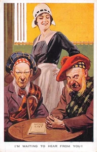 POSTKARTE COMIC SCHOTTE THEMA ICH WARTE DARAUF, VON DIR ZU HÖREN - Bild 1 von 2