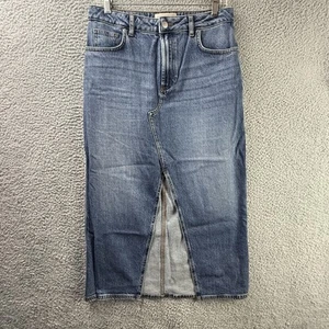 Anthropologie Denim Skirt Womens 8 Midi Asymmetric Slit Casual Jean Stretch - Picture 1 of 15