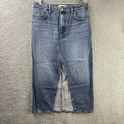 Anthropologie Denim Skirt Womens 8 Midi Asymmetric Slit Casual Jean Stretch - Image 1 of 4