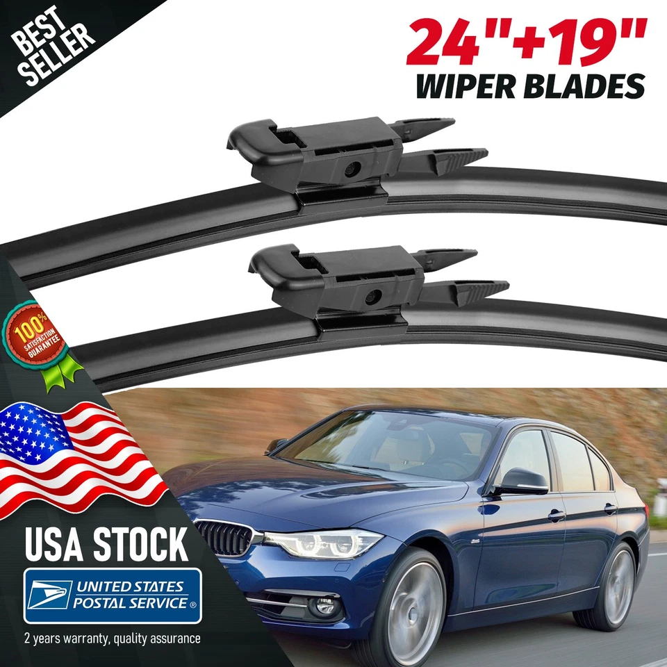 New Black Premium Set of 24"&19" Wiper Blades For BMW 340i GT xDrive 2017-2019 - Imagem 1 de 4