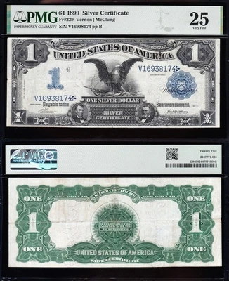VERY NICE Fr. 229 Vernon McClung 1899 $1 "BLACK EAGLE" Silver Cert.! PMG 25! 174 - Image 1 of 3