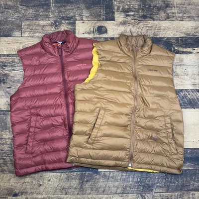 2 Lands End Mens Puffer Vest Red Brown Packable Lightweight Insulated Full Zip L - Image 1 of 4