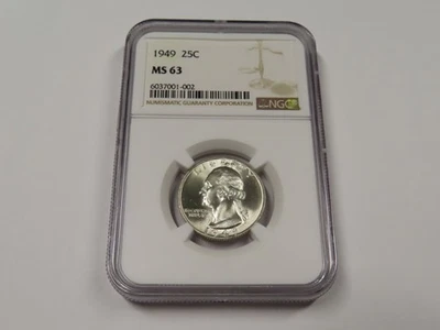 1949 NGC MS 63 WASHINGTON QUARTER 90 PERCENT SILVER COIN 25 CENT - Image 1 of 4