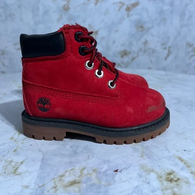 Botas de tornozelo Timberland premium infantil juvenil tamanho 5M vermelho preto moda - Imagem 1 de 4
