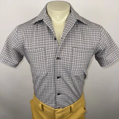 Vintage 60s Mens Shirt Polyester Stretch Knit Rockabilly MCM Disco Mens Small - Image 1 of 4
