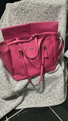 Coach Full Leather Dahlia Pink Baby Diaper Crossbody Bag w/Stroller Straps NWT - Image 1 of 4