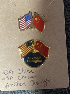 2 Friendship Flag USA China USA Amfam Shanghai Bike Motorcycle Hat lapel Pins O5 - Picture 1 of 1
