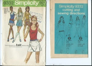 S 9332 sewing pattern 70's retro chic SCOOTER SKIRT Shorts TUNIC sew FUN size 12 - Picture 1 of 1