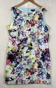 Tahari Dress Womens 16 Sheath Sleeveless Floral Darted Office Work Cocktail - Picture 1 of 16
