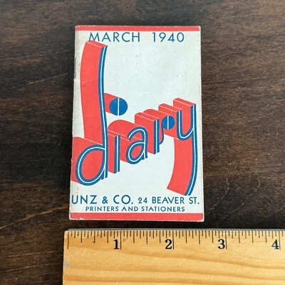 Vintage March 1940 Diary Pocket Notebook Advertising Unz & Co New York City - Image 1 of 4