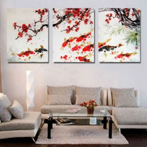 Impresiones en lienzo de peces koi flor de ciruelo pintura arte de pared decoración del hogar imagen - Imagen 1 de 2