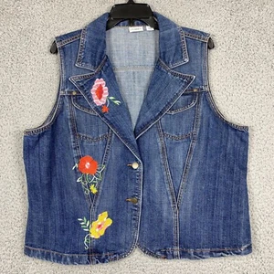 Cato Damen Gr. 18/20 W Denim-Weste mit Blumenstickerei und Knöpfen Kragen Taschen Blumen - Bild 1 von 10