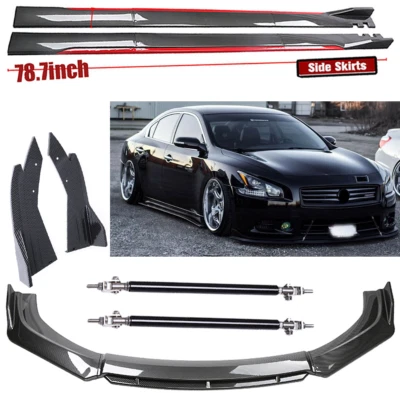 For 09-15 Nissan Maxima Front Rear Bumper Lips +78.7"Side Skirt Carbon Fiber Foto 1 de 4
