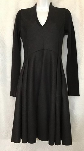 SAINT LAURENT (YSL) abito yves saint laurent nero gonna svasata skater manica lunga lana scollo a V taglia 40