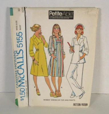 McCall's Carefree Patterns 5155 Dress, Top & Pants - Nurse Uniform Misses' 10 UC - Image 1 of 2