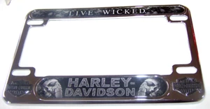 HARLEY DAVIDSON Motorcycle License Live Wicked Plate Frame - Black Chrome Metal - Picture 1 of 5