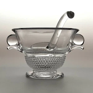 DUNCAN & MILLER GLASS Clear #301 Teardrop Flared Mayo Bowl & Ladle 1937 Perfect - Picture 1 of 11