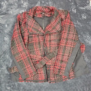 Lane Bryant 22/24 Blazer Jacket Tweed Plaid Metallic Red Black Lined with BELT - Picture 1 of 7