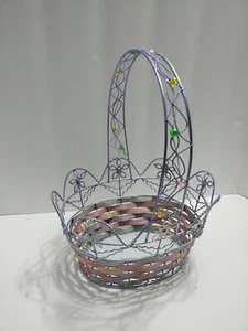 Pastel Spring Beaded Wire and Wicker Collectible Easter Egg Basket Beads Decor - Picture 1 of 10