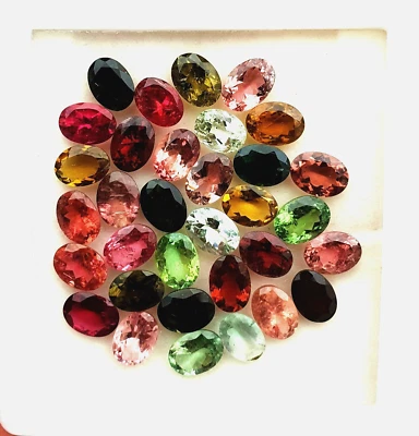 Natural Multi Tourmaline Oval Cut Loose Gemstone Lot 10 Pcs 6*8 MM 12 CT - Image 1 of 4