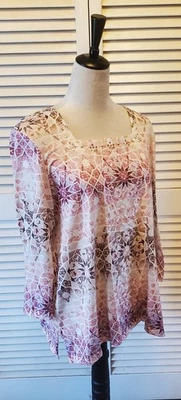 ALFRED DUNNER Multicolor 3/4 Sleeve Square Neck Abstract Print Women's Sz L Foto 1 de 4