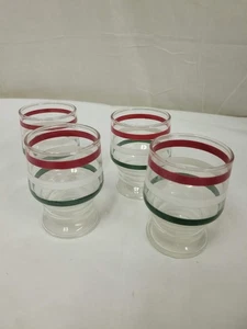 Set of 4 VTG MCM 1950s Anchor Hocking Stripe Juice Glasses Red Green White - Picture 1 of 7