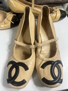 Chanel 40 CC Mary Jane Low Heel Coco Cambon Pumps Ballet Shoes Huge Logo Elastic - Picture 1 of 24