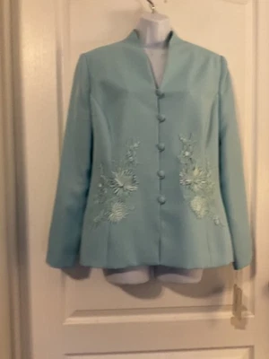 Chaqueta Henry Lee verde claro para mujer talla 12 apliques florales vintage nueva con etiquetas Foto 1 de 4